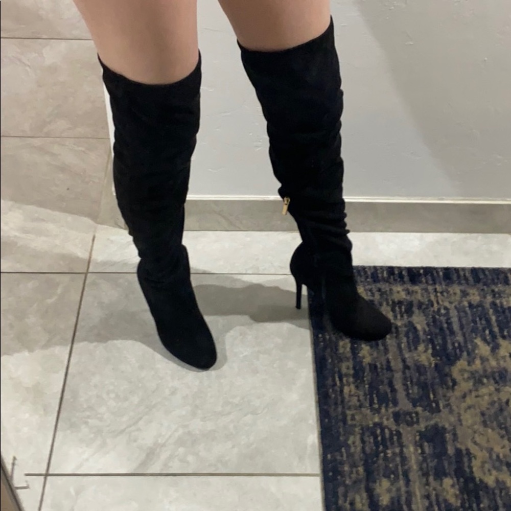 Suede thigh high boots